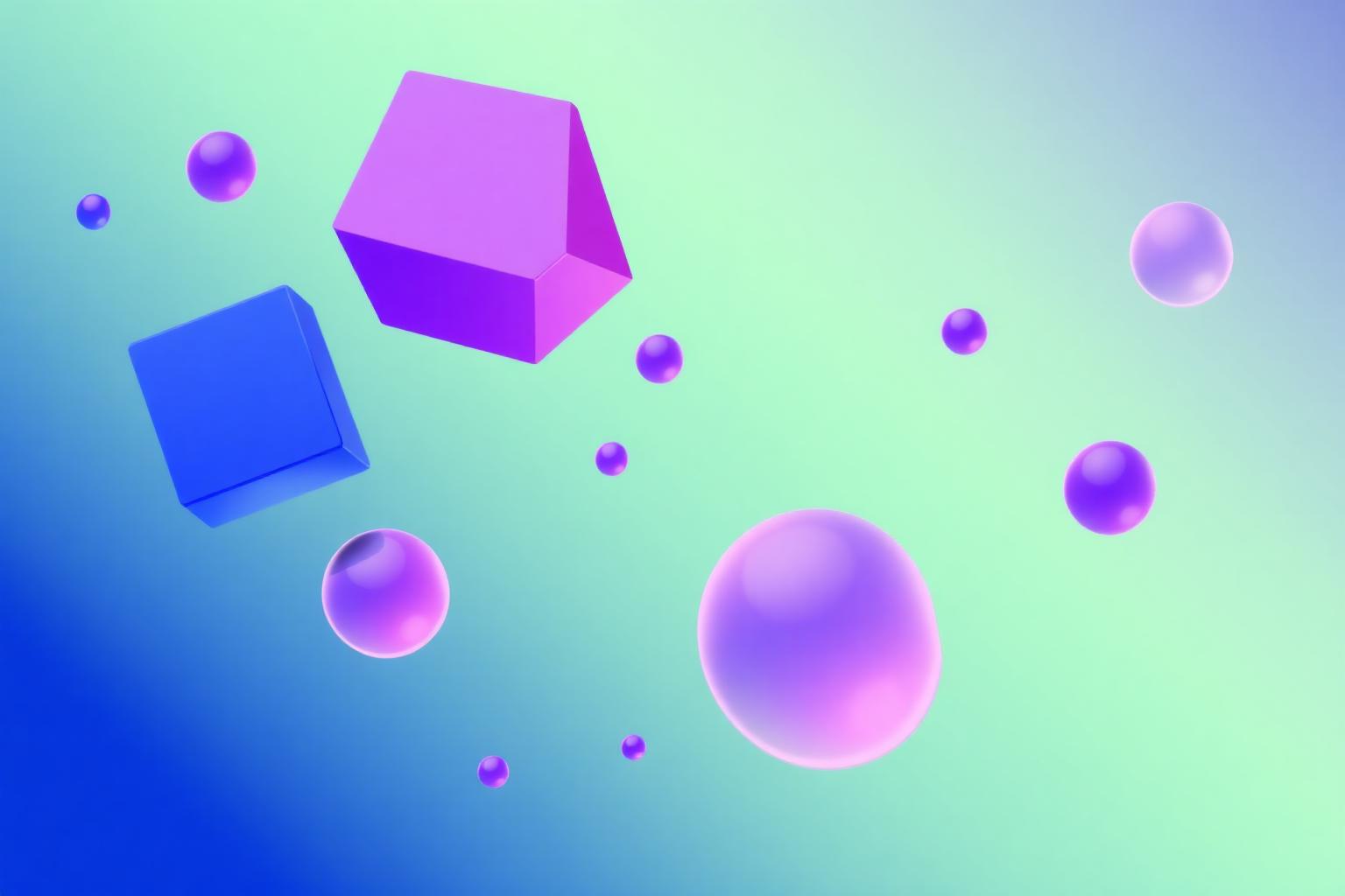 Floating geometric shapes representing AI productivity tools